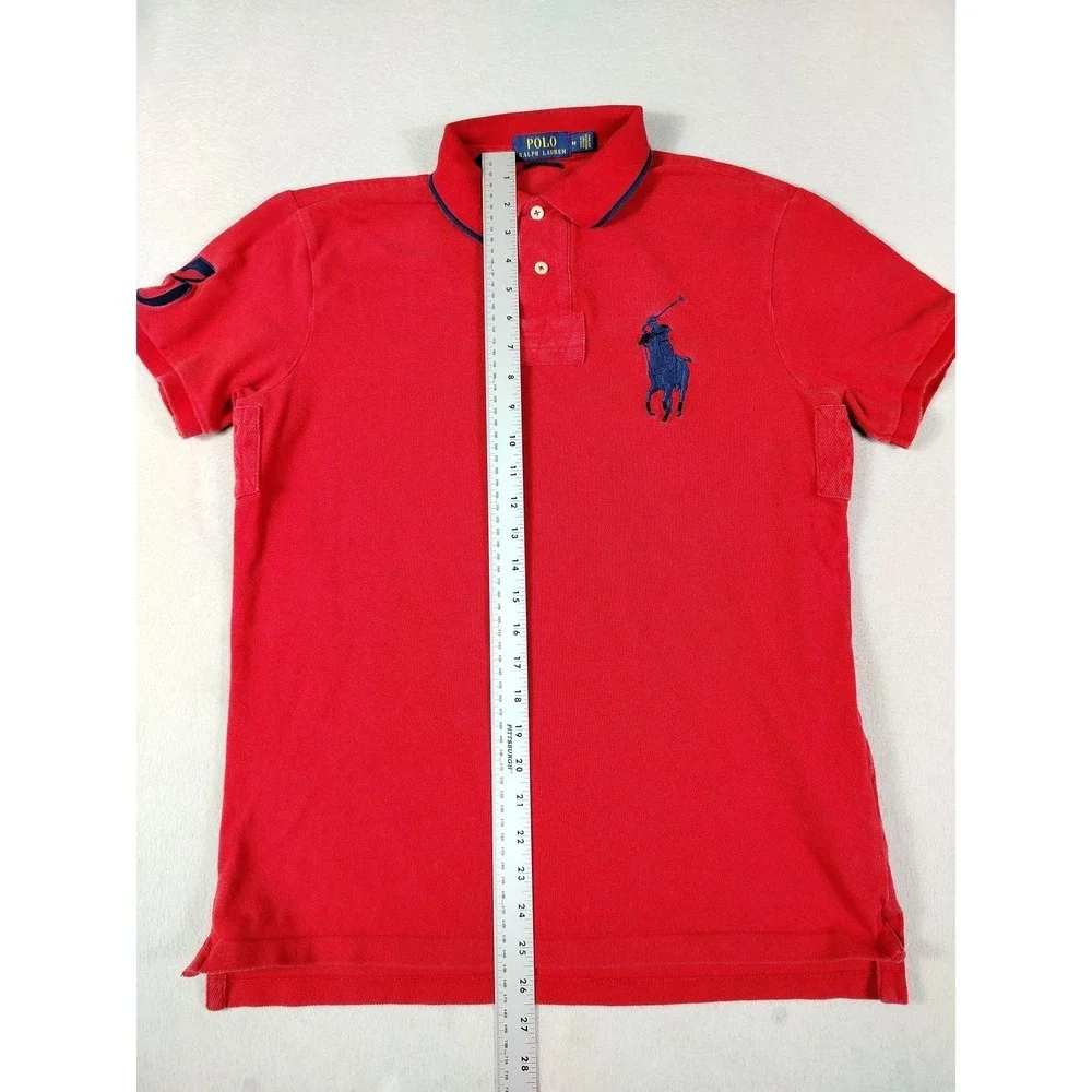 Polo Ralph Lauren Polo Shirt Mens Medium Red Big Pony Cotton Custom Fit‎ Preppy